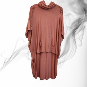 POL Tunic Top | Cowl Neck, Braided Sleeves, Pockets | Women's XL
